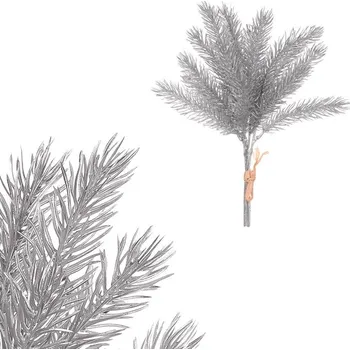 umělá květina Stříbrná umělá smrková větev - dekorace na svátek, 4 ks Barva: Stříbrná