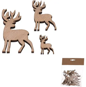 Vánoční dekorace Jelen - dřevěná ozdoba, přírodní, mix 3 vel., cena za balení (18 ks) Barva: Přírodní