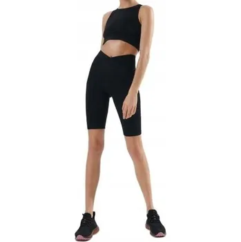 Dámské legíny ČERNÉ KRÁTKÉ PŘILÉHAVÉ LEGÍNY NAD KOLENA S VYSOKÝM PASEM ŽEBROVANÉ XS