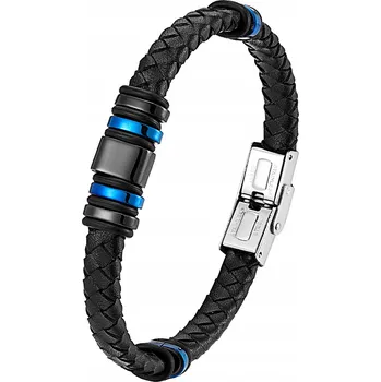 Náramek ATHENS černý splétaný pánský kožený náramek délka 19cm