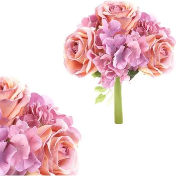 umělá květina Hortenzie a růže - umělá kytice, fialové a růžové květy Barva: Vícebarevná