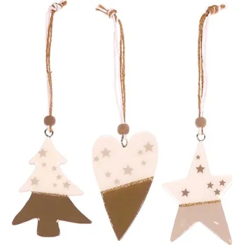 Vánoční ozdoba Ověsky - dřevěné s hvězdami, mix 3 druhů, cena za 1 ks Barva: bílá