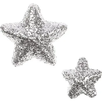 Vánoční dekorace Hvězdičky z polystyrenu, stříbrné, mix 2velikostí. Cena za 1balení (24k Barva: Stříbrná