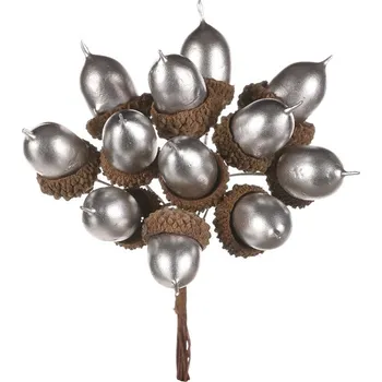 umělá květina Postříbřené umělé žaludy na drátku - 72 ks v boxu pro vánoční dekorace Barva: Stříbrná