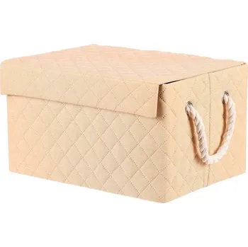 Koš na prádlo Béžový látkový regálový koš s uchy a víkem, elegantní a praktický Barva: Béžová