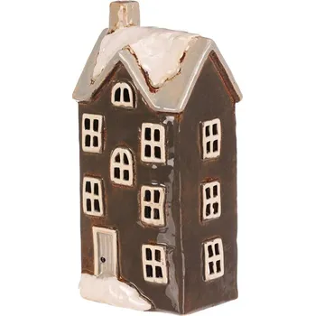 Svícen Patrový keramický domeček na čajovou svíčku, tmavě šedý dekor Barva: šedá