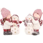 Roztomilá dekorativní soška dětí se sněhuláky, LED, magnesium, mix 2 ks Barva: Červená