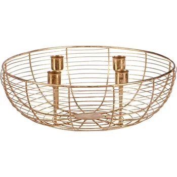 Svícen Elegantní černý kovový adventní svícen ve tvaru mísy pro 4 svíčky Barva: Zlatá