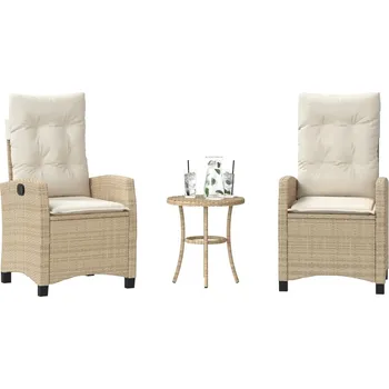 Zahradní sestava vidaXL 3dílný bistro set s poduškami světle šedý polyratan [365224] Barva: béžová a krémová