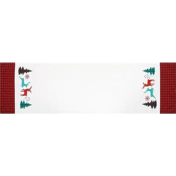 Vánoční dekorace Běhoun bílý - vánoční, červené okraje, 100% polyester, 40 x 150 cm Barva: bílá