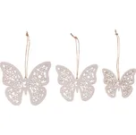 Dřevěný závěsný motýl béžový - elegantní dekorace, mix 3 ks Barva: bílá