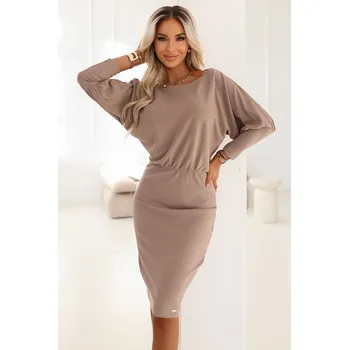 Oblečení a móda Numoco LARA žebrované šaty s manžetami - mocha mousse 399-4 Barva: Béžová, Velikost: M