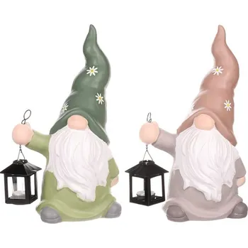 Vánoce Trpaslík s lucernou - keramika, na svíčku, mix 2 barev, cena za 1 ks Barva: Vícebarevná