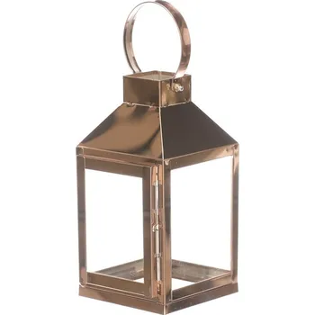 Černá kovová čtyřboká lucerna - malá, skleněné stěny, stylová dekorace Barva: Měděná