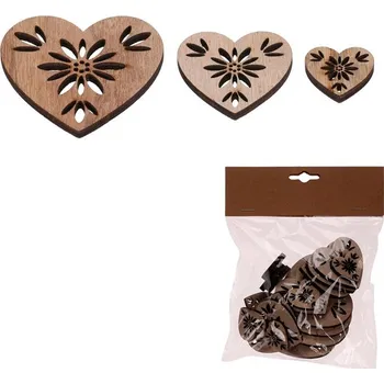 Vánoční dekorace Dřevěné vánoční ozdoby srdce bílé - mix 3 velikostí, 18 ks Barva: Přírodní