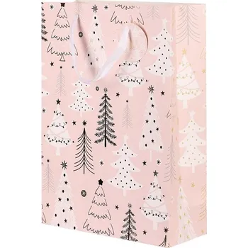 Dárková taška Růžová papírová taška L s vánočními stromečky - elegantní dárková obalová řešení Barva: Růžová