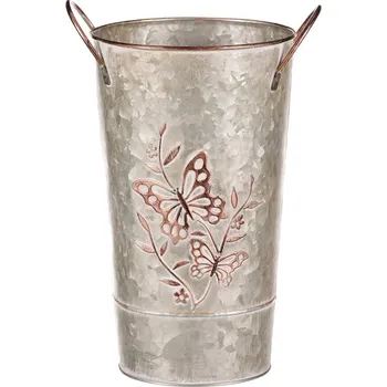 Váza Kovová váza s motýly, designový doplněk pro květinovou výzdobu Barva: Hnědá