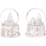 Bílo-stříbrné zimní sněžítko s medvídkem a hrací skříňkou - polyresin Barva: bílá