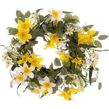 umělá květina Žluto-zelený umělý věnec z proutí s jarními květinami, pr. 40 cm Barva: Žlutá
