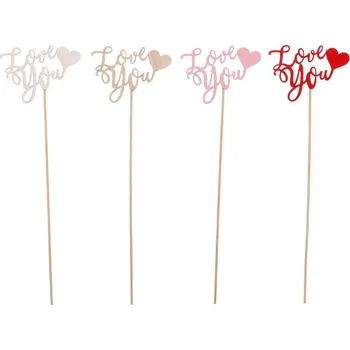 Srdce z nápisu "Love you" - dřevěný zápich, mix 4, cena za 1 ks Barva: Vícebarevná