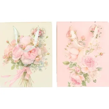 Dárková taška Elegantní dárková papírová taška M - kytice růží, mix 2 barev Barva: Růžová