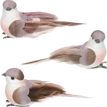 Vánoční dekorace Ptáček s klipem, 3ks v krabičce, cena za 1 krabičku Barva: Béžová