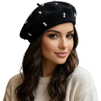 Čepice Little Angel baret černý univerzální velikost vlna