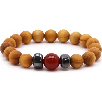 Náramek Náramek z cedrového dřeva – Čakra kořene s ČERVENÝM JASPISem