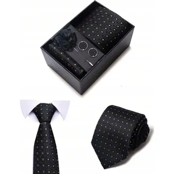 Kravata PÁNSKÁ SADA hedvábná kravata manžetové knoflíčky kapesníček boutonniere Vánoce + KRABIČKA