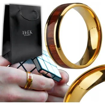 Prsten PÁNSKÝ PRSTEN PECETNÍK ZLATÝ DŘEVĚNÝ Z NEREZOVÉ OCELI JAKO DÁREK VELIKOST 17