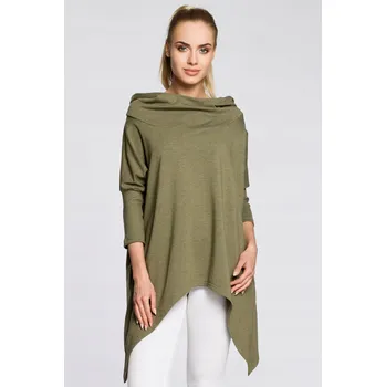 Dámská halenka VÝPRODEJ Módní asymetrická dámská halenka s KAPUCE, khaki barva, velikost 36/38 S/M