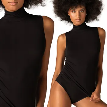 Dámská halenka Dámská halenka s rolákem bez rukávů z modalu, hladká černá Sielei M