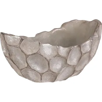 Obal na květináč Obal betonový - vzor buněk, tvar vaničky, vel. M, stříbrno-šedý Barva: Stříbrná