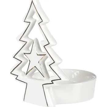 Svícen Bílý porcelánový svícen ve tvaru stromku s hvězdou na čajovou svíčku Barva: bílá