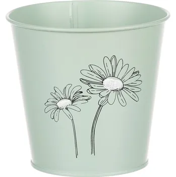 Obal kovový - kulatý s kopretinami, barva zelená Barva: Zelená