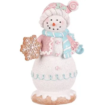 Vánoční dekorace Sněhulák perníkový - polyresin, v pestrobarevném oblečku Barva: Růžová