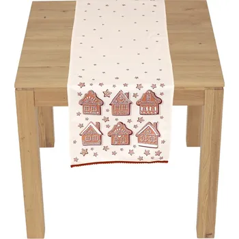 Vánoce Vánoční běhoun 40x150 cm s motivem perníkových domečků, 100% polyester Barva: Béžová