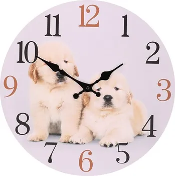 Hodiny Hodiny nástěnné - pr. 34 cm, MDF, motiv štěňat Barva: Krémová