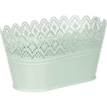 Obal na květináč Obal kovový - truhlík, krajkový okraj, barva zelená Barva: Zelená