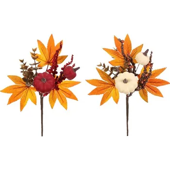 umělá květina Umělá větev s dýněmi a bobulemi, podzimní dekorace, mix 2 ks Barva: Oranžová