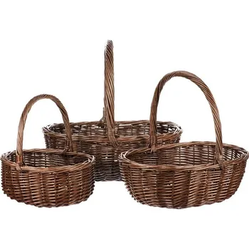 Nákupní košík Elegantní proutěné koše s uchem - hnědé, sada 3 ks, přírodní materiál Barva: Hnědá