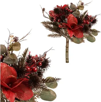 umělá květina Elegantní pozlacená umělá kytice s šiškami, bobulemi a červenými květy Barva: Červená