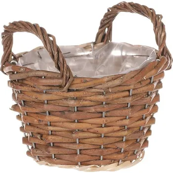 Nákupní košík Proutěný květinový koš S, kulatý, hnědý, přírodní, s igelitovou vložkou Barva: Hnědá