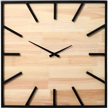 Hodiny Hodiny nástěnné - čtvercové, z kovu a kaučukovníkového dřeva Barva: Hnědá