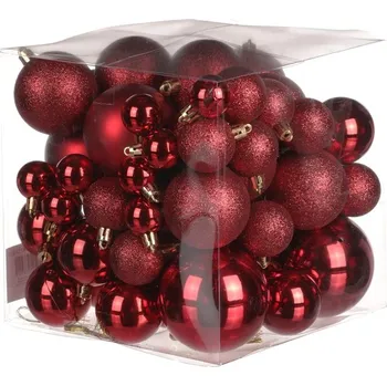 Vánoční dekorace Ozdoby plastové - barva červená, mix velikostí, cena za balení (62 ks) Barva: Červená