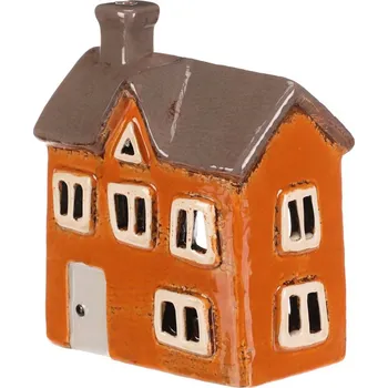 Svícen Oranžový keramický domeček na čajovou svíčku - kouzelná dekorace Barva: Oranžová