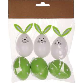 Velikonoční dekorace Vajíčka plastová - zajíčci, zeleno-bílé, cena za balení (6 ks) Barva: Zelená