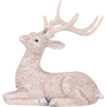 Bílá polyresinová figurka sedícího jelena L s detailním parožím Barva: bílá