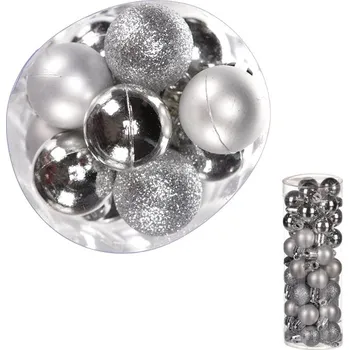 Vánoční dekorace Ozdoby plastové - stříbrný mix, pr. 2 cm, cena za balení (40 ks) Barva: Stříbrná