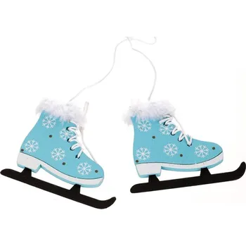 Vánoční dekorace Dřevěné závěsné brusle modré - dekorace na věnec a stromeček (2 ks) Barva: Modrá